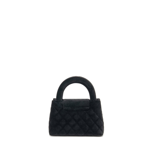 CHANEL MINI KELLY SHOPPING TOTE BAG VELVET BLACK GHW (MICROCHIP)