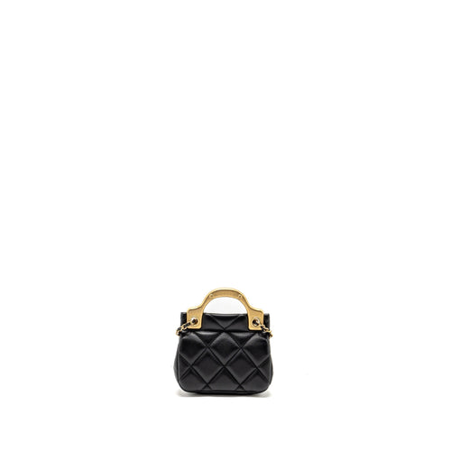 CHANEL 21A TOP HANDLE MINI FLAP CARD HOLDER WITH CHAIN LAMBSKIN BLACK GHW