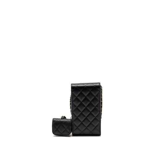 CHANEL CLASSIC PHONE CLUTCH WITH POUCH ON CHAIN CAVIAR BLACK LGHW
