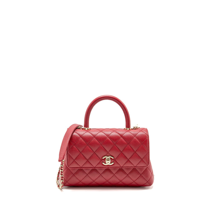 CHANEL SMALL COCO HANDLE CAVIAR RED LGHW (MICROCHIP)