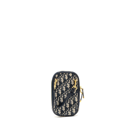 DIOR 30 MONTAIGNE PHONE POUCH OBLIQUE JACQUARD CANVAS NAVY GHW