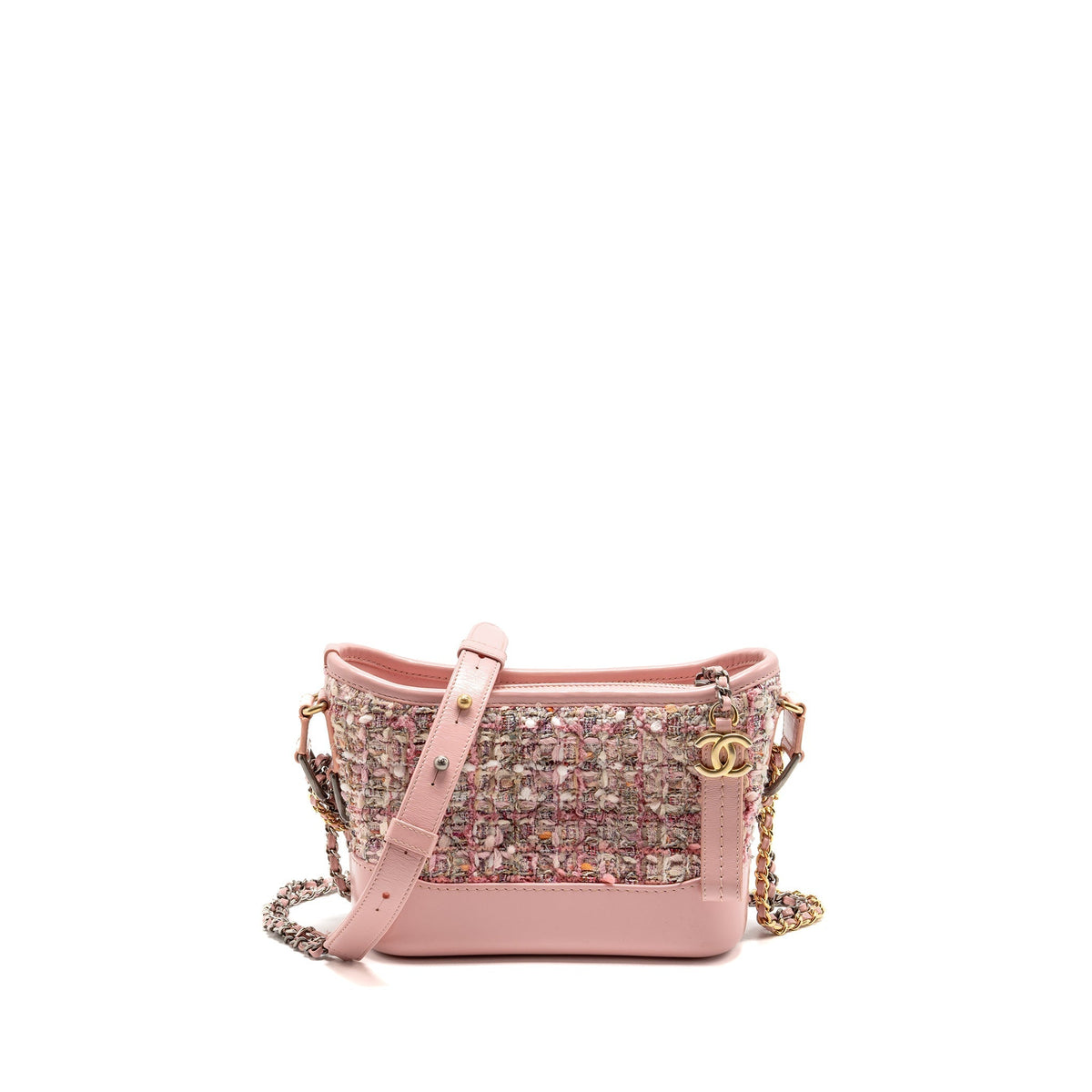 CHANEL SMALL GABRIELLE HOBO BAG TWEED/SHINY CALFSKIN PINK MULTICOLOURED HARDWARE