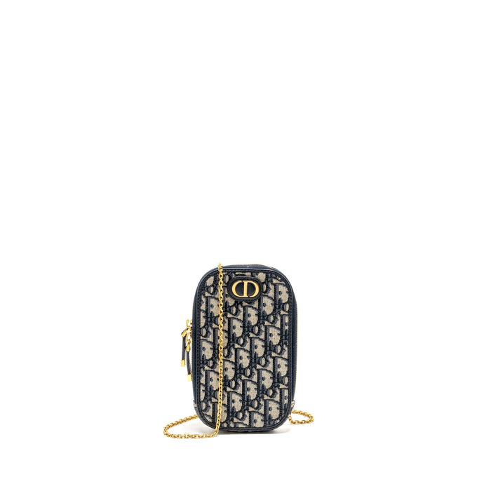 DIOR 30 MONTAIGNE PHONE POUCH OBLIQUE JACQUARD CANVAS NAVY GHW