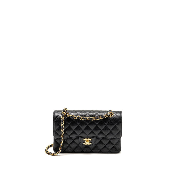 CHANEL SMALL CLASSIC DOUBLE FLAP BAG CAVIAR BLACK GHW (MICROCHIP)