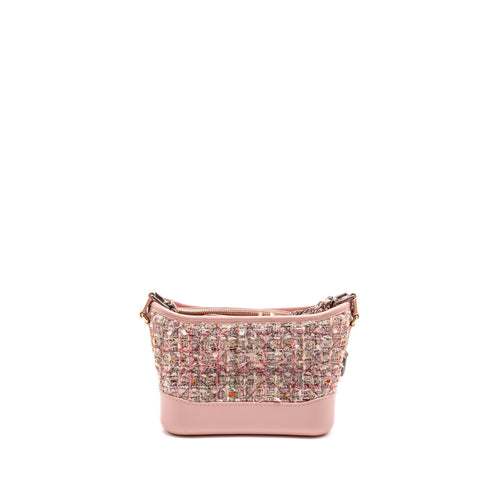 CHANEL SMALL GABRIELLE HOBO BAG TWEED/SHINY CALFSKIN PINK MULTICOLOURED HARDWARE