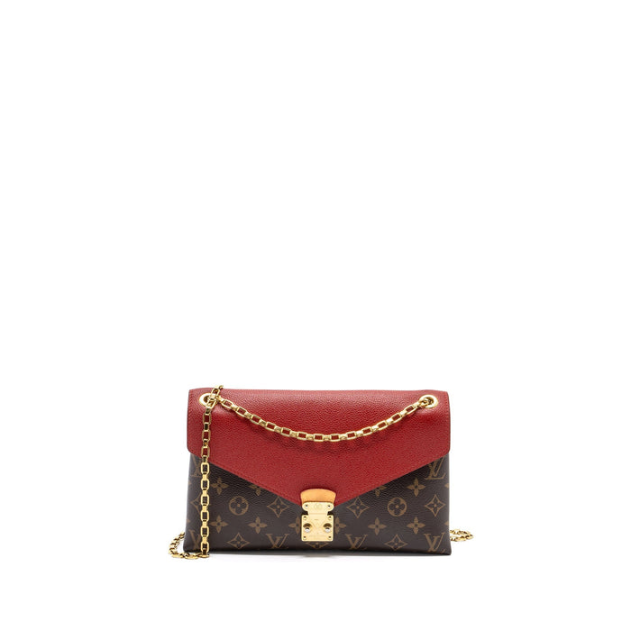 LOUIS VUITTON PALLAS CHAIN BAG MONOGRAM CANVAS / CALFSKIN RED GHW