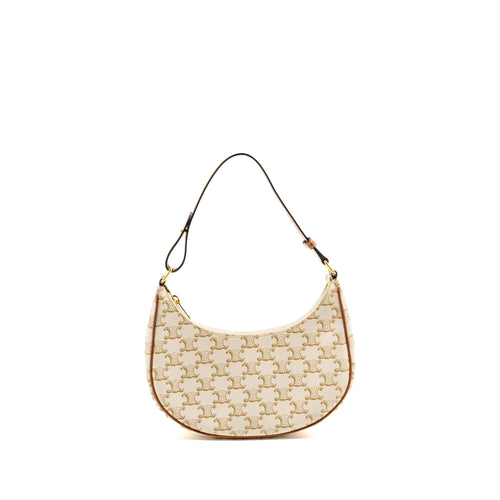 CELINE MEDIUM AVA BAG TRIOMPHE CANVAS/CALFSKIN WHITE/BROWN GHW