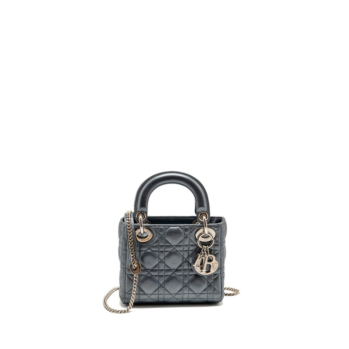 DIOR MINI LADY DIOR LAMBSKIN IRIDESCENT GREY SHW