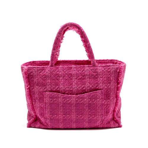 CHANEL LETTER LOGO ZIPPED SHOPPING BAG TWEED PINK GHW