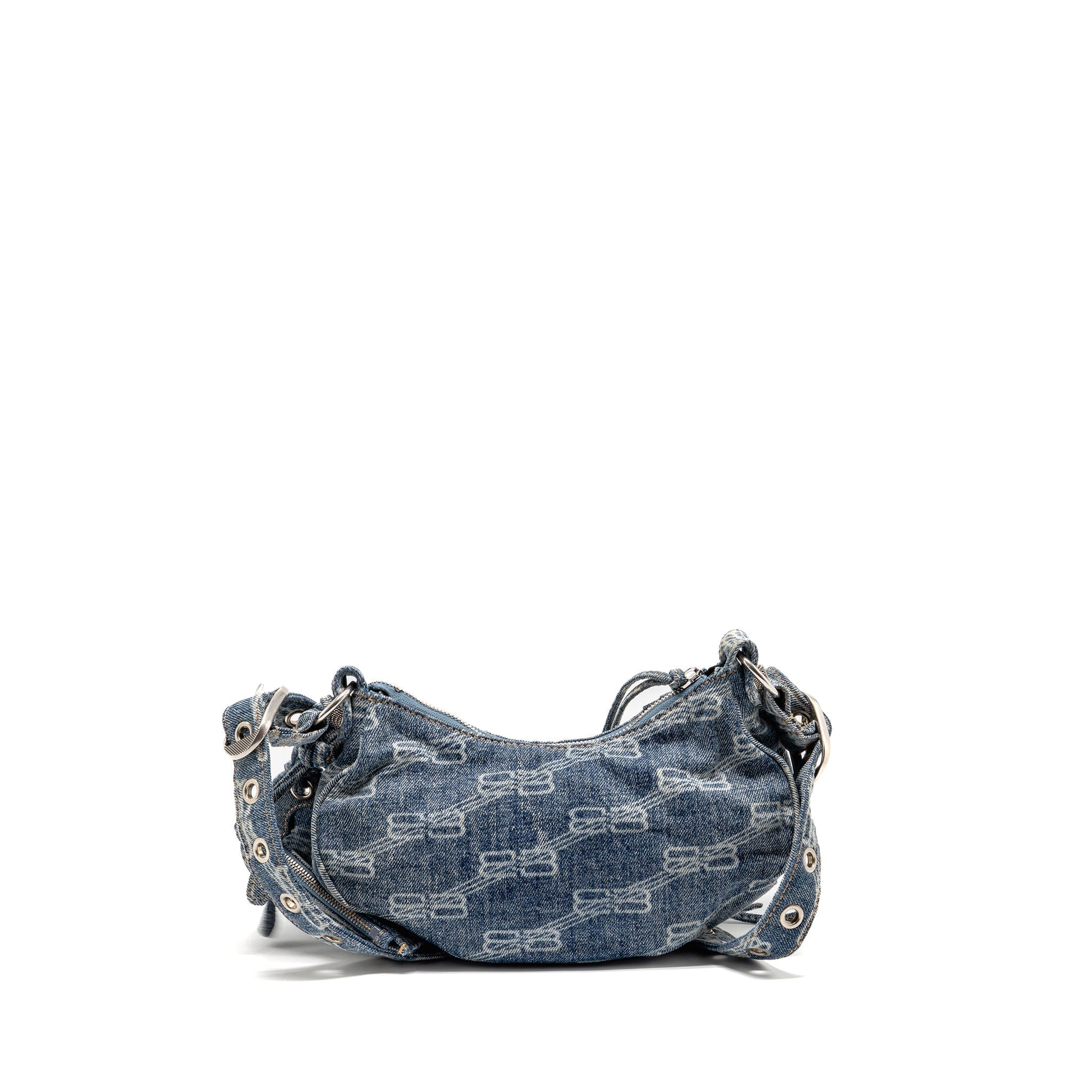 BALENCIAGA LE CAGOLE XS SHOULDER BAG BB MONOGRAM DENIM LIGHT BLUE SHW