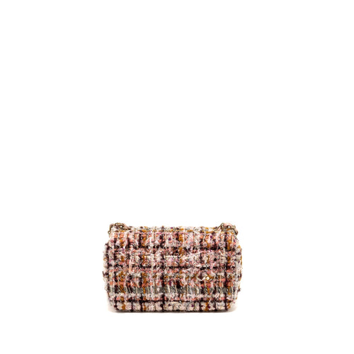 CHANEL 23K MINI RECTANGULAR FLAP BAG TWEED PINK / MULTICOLOUR LGHW (MICROCHIP)