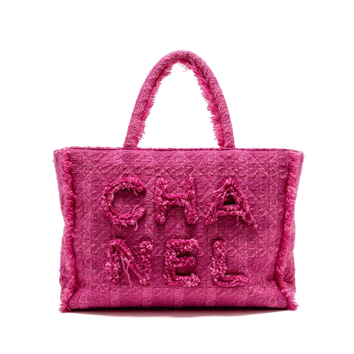 CHANEL LETTER LOGO ZIPPED SHOPPING BAG TWEED PINK GHW