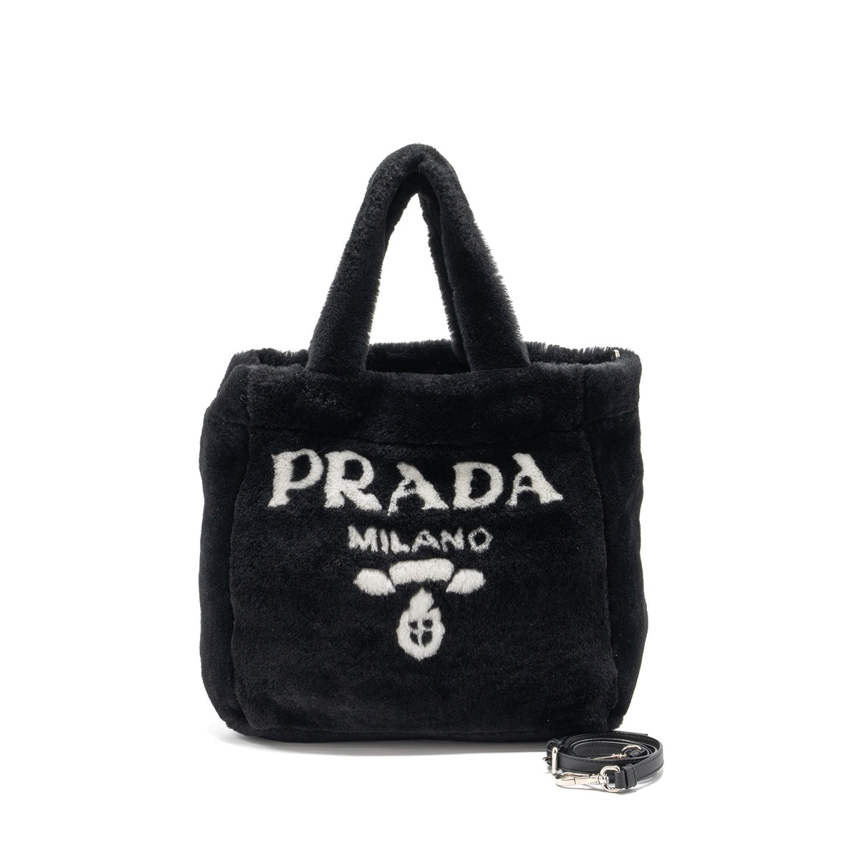 PRADA MEDIUM TOTE BAG SHEARLING BLACK SHW