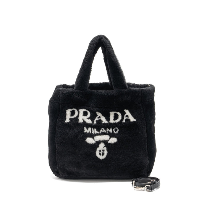 PRADA MEDIUM TOTE BAG SHEARLING BLACK SHW