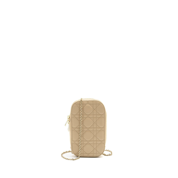 DIOR LADY DIOR CALL'IN DIOR PHONE HOLDER CANNAGE LAMBSKIN BEIGE GHW