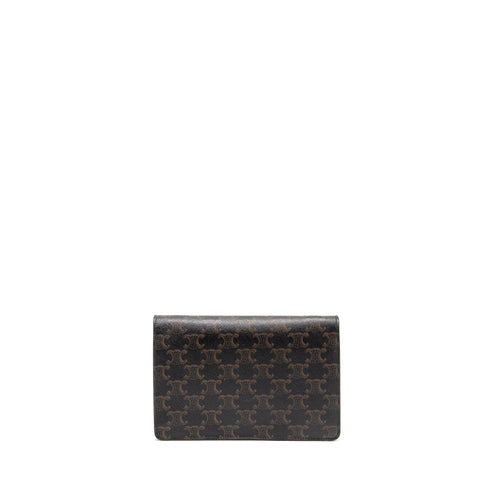 CELINE WALLET ON STRAP TRIOMPHE CANVAS / SMOOTH LAMBSKIN TAN GHW