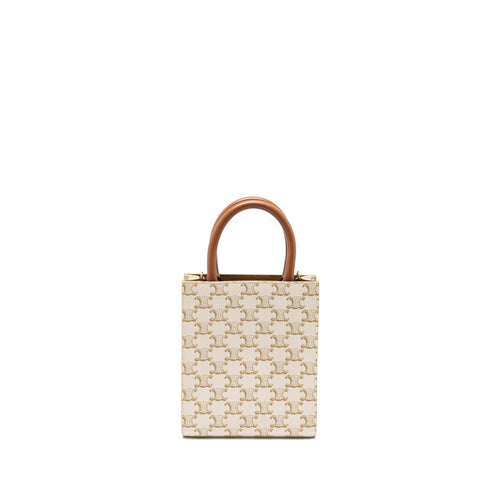 CELINE MINI VERTICAL CABAS IN TRIOMPHE CANVAS/CALFSKIN WHITE GHW