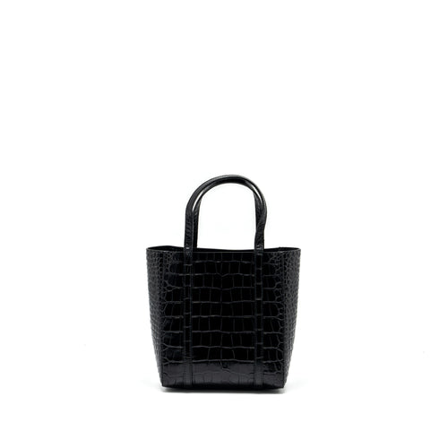 BALENCIAGA XXS EVERYDAY TOTE BAG CROC-EMBOSSED CALFSKIN BLACK SHW