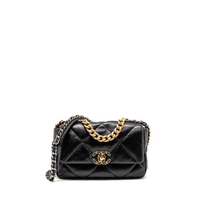 CHANEL SMALL 19 BAG LAMBSKIN BLACK MULTICOLOR HARDWARE (MICROCHIP)