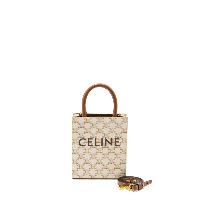 CELINE MINI VERTICAL CABAS IN TRIOMPHE CANVAS/CALFSKIN WHITE GHW