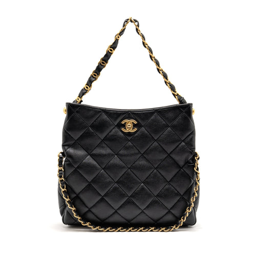 CHANEL LARGE HOBO BAG LAMBSKIN BLACK GHW (MICROCHIP)
