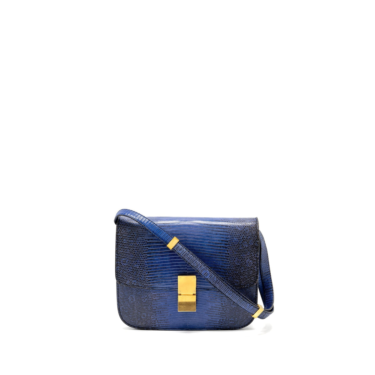 CELINE MEDIUM CLASSIC BOX BAG LIZARD BLUE GHW