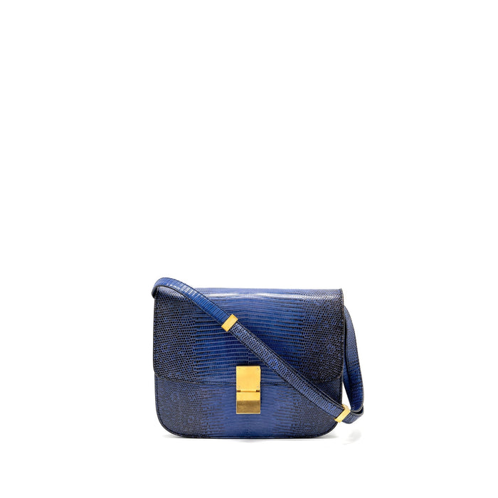CELINE MEDIUM CLASSIC BOX BAG LIZARD BLUE GHW