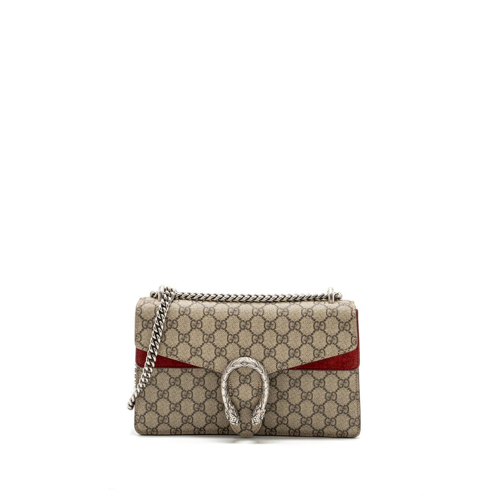 GUCCI SMALL DIONYSUS GG SHOULDER BAG GG SUPREME CANVAS/ RED SHW