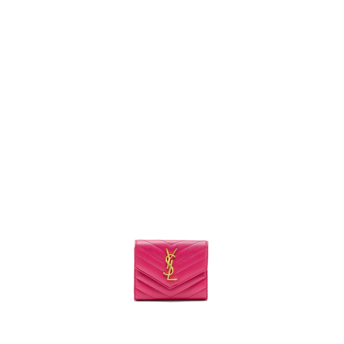 SAINT LAURENT COMPACT TRI-FOLD WALLET CALFSKIN PINK GHW