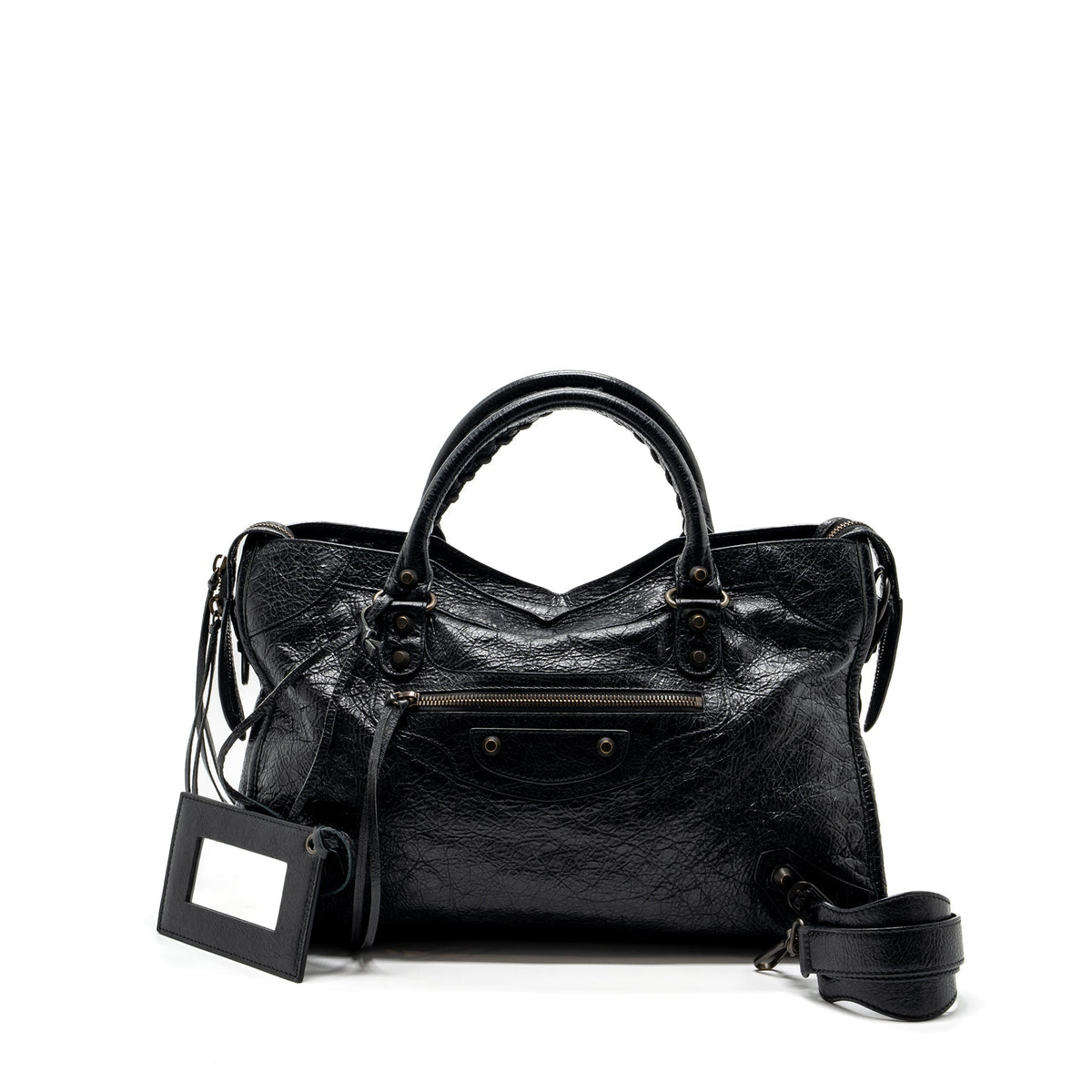 BALENCIAGA CITY BAG CALFSKIN BLACK RUTHENIUM HARDWARE
