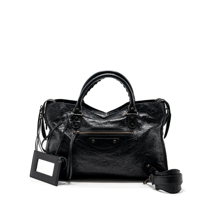 BALENCIAGA CITY BAG CALFSKIN BLACK RUTHENIUM HARDWARE