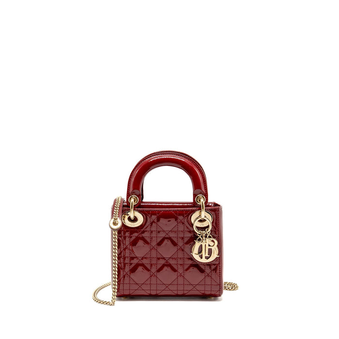 DIOR MINI LADY DIOR PATENT LEATHER RED GHW