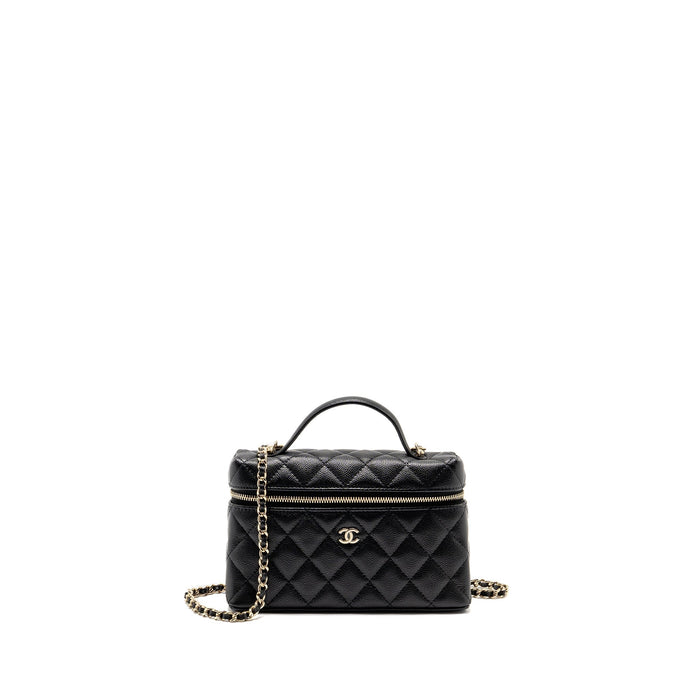 CHANEL TOP HANDLE VANITY WITH CHAIN CAVIAR BLACK LGHW (MICROCHIP)