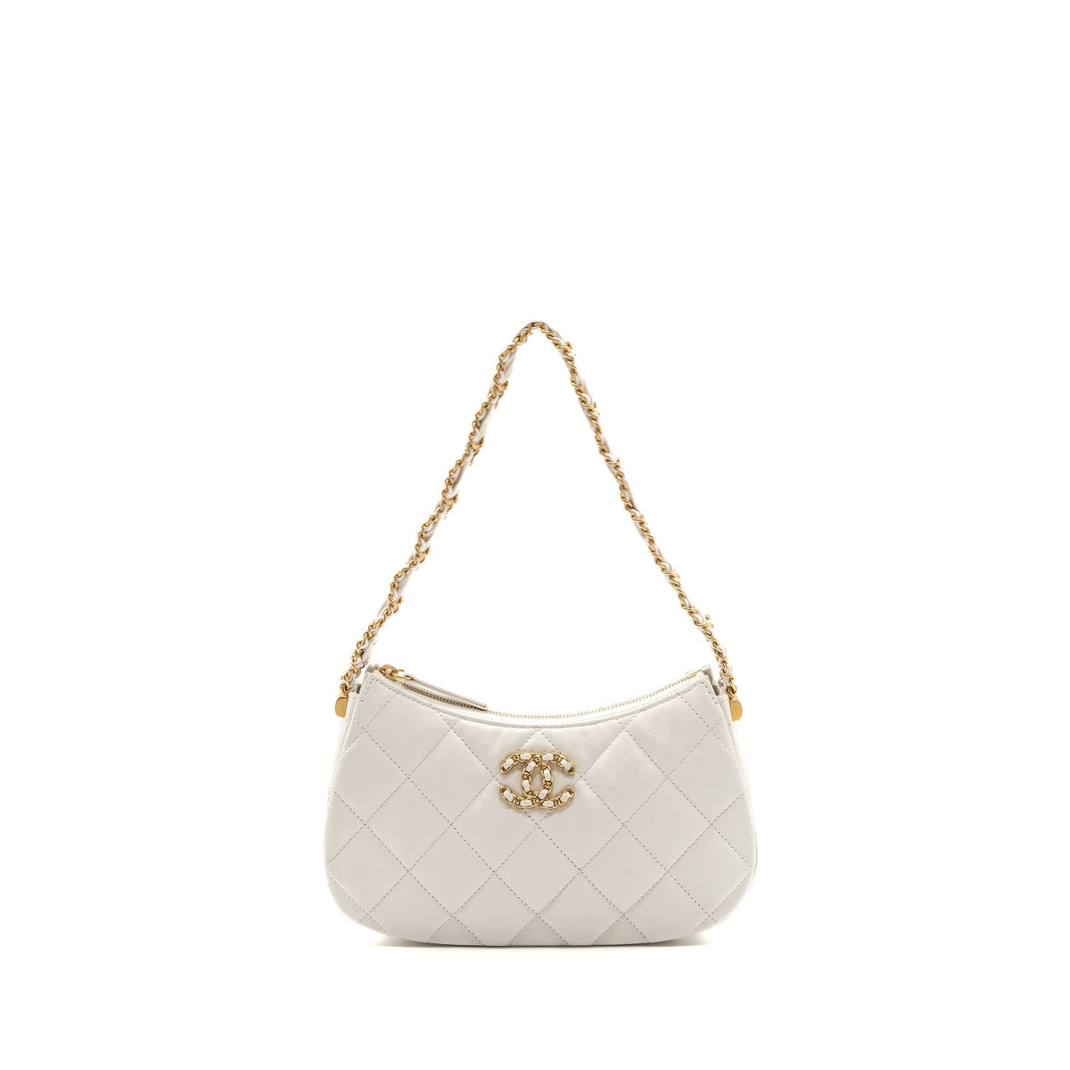CHANEL 23K HOBO BAG CALFSKIN WHITE GHW (MICROCHIP)