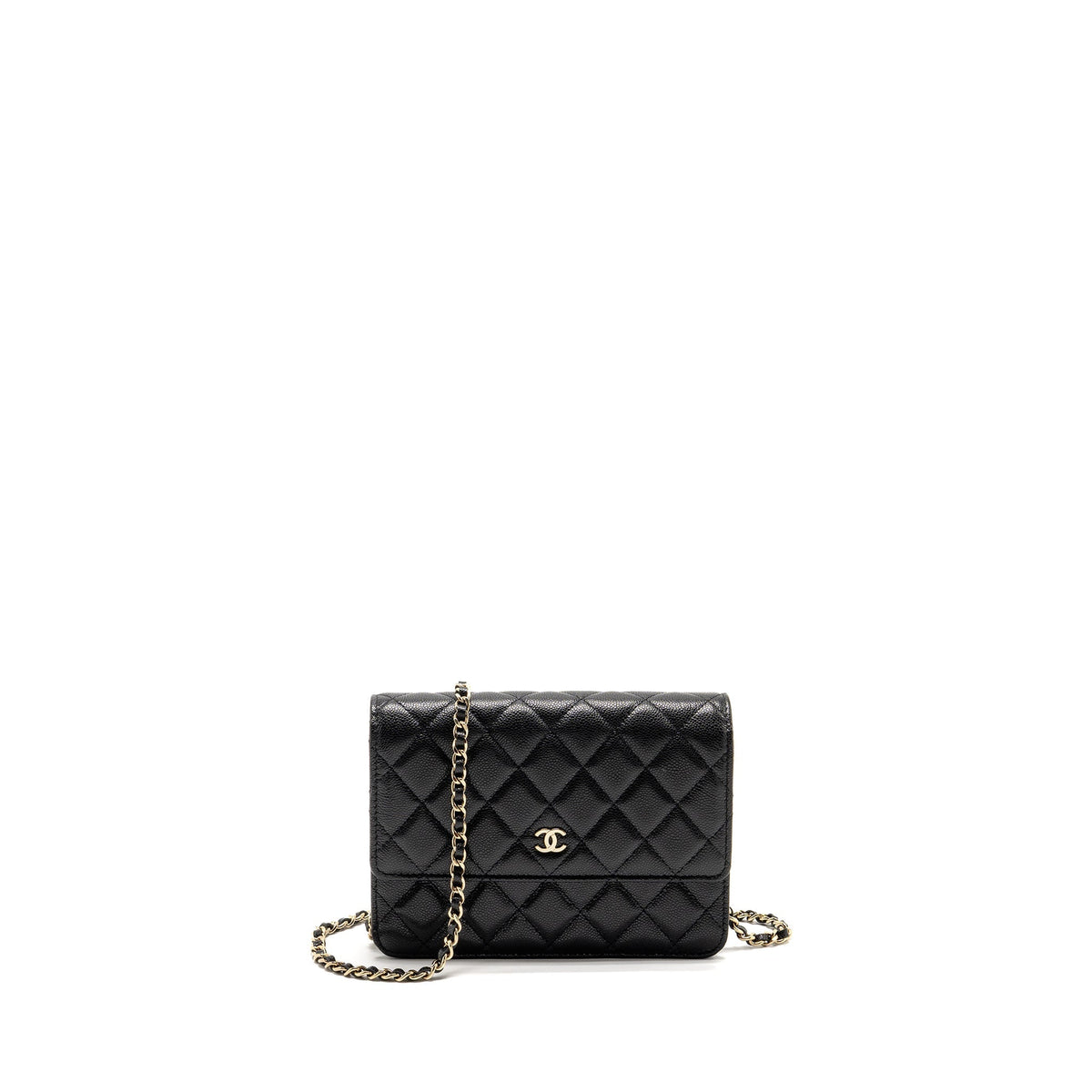 CHANEL SQUARE WALLET ON CHAIN CAVIAR BLACK LGHW (MICROCHIP)