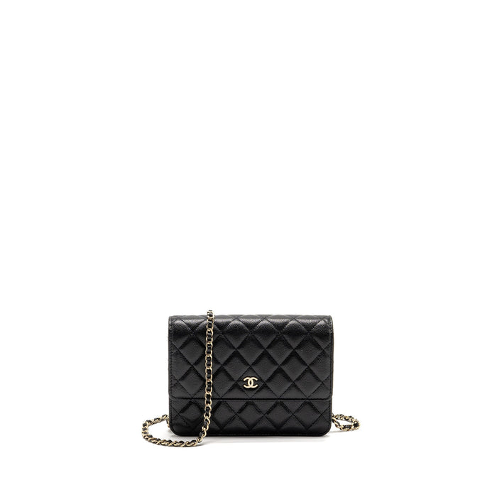 CHANEL SQUARE WALLET ON CHAIN CAVIAR BLACK LGHW (MICROCHIP)