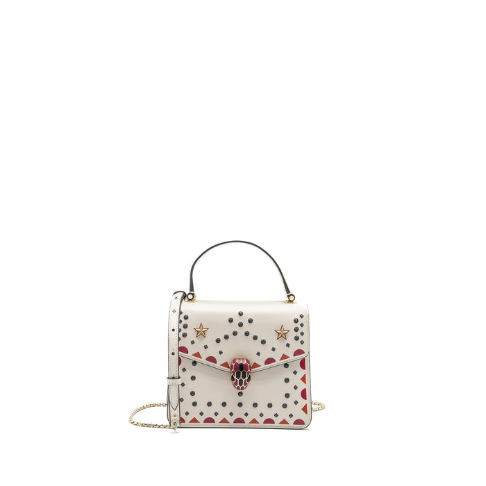 BVLGARI SERPENTI FOREVER TOP HANDLE BAG LIMITED EDITION CALFSKIN WHITE/MULTICOLOUR LGHW