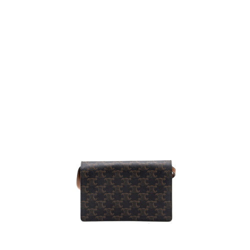 CELINE WALLET ON STRAP TRIOMPHE CANVAS/ LAMBSKIN TAN GHW