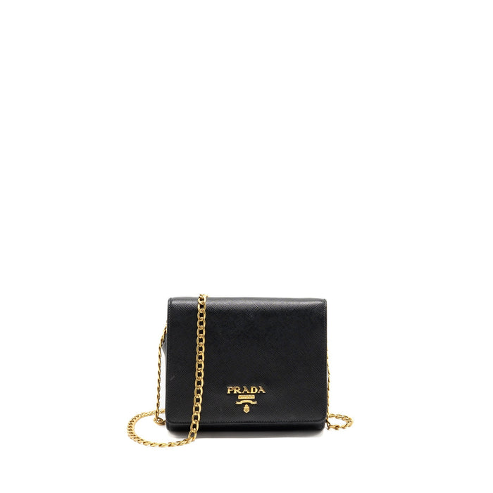 PRADA SAFFIANO CHAIN BAG CALFSKIN BLACK GHW
