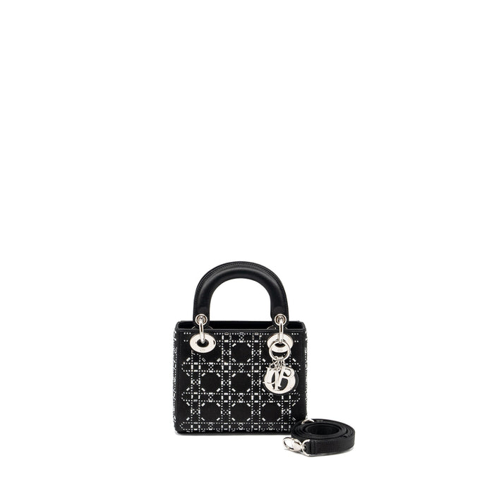 DIOR MINI LADY DIOR SATIN CRYSTAL BLACK SHW
