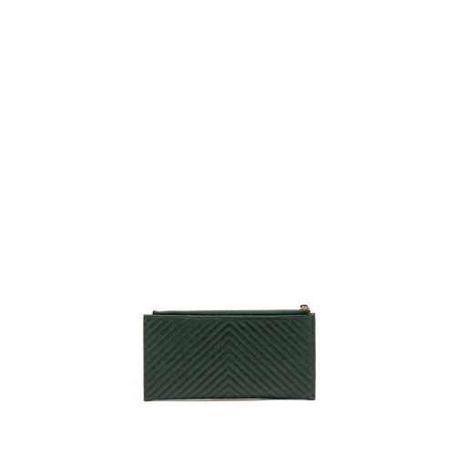 CHANEL CHEVRON BOY ZIP POUCH CAVIAR DARK GREEN GHW