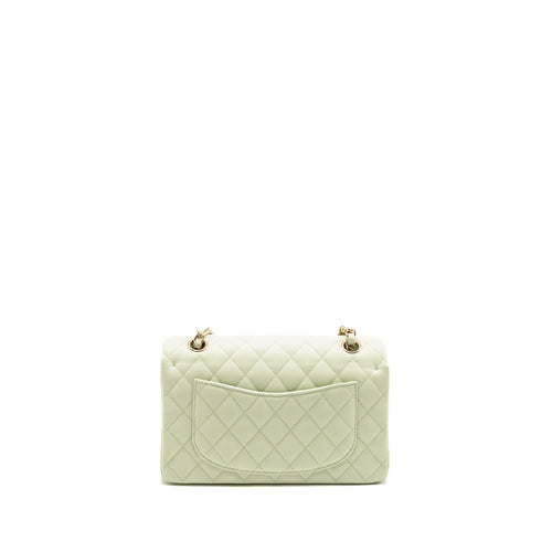 CHANEL SMALL CLASSIC DOUBLE FLAP BAG CAVIAR LIGHT GREEN LGHW (MICROCHIP)