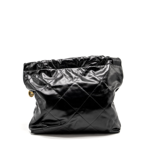 CHANEL MEDIUM 22 BAG SHINY CALFSKIN BLACK GHW (MICROCHIP)