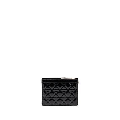 DIOR CARO POUCH WITH CHAIN PATENT CALFSKIN BLACK GHW