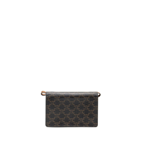 CELINE WALLET ON STRAP TRIOMPHE CANVAS/LAMBSKIN TAN GHW