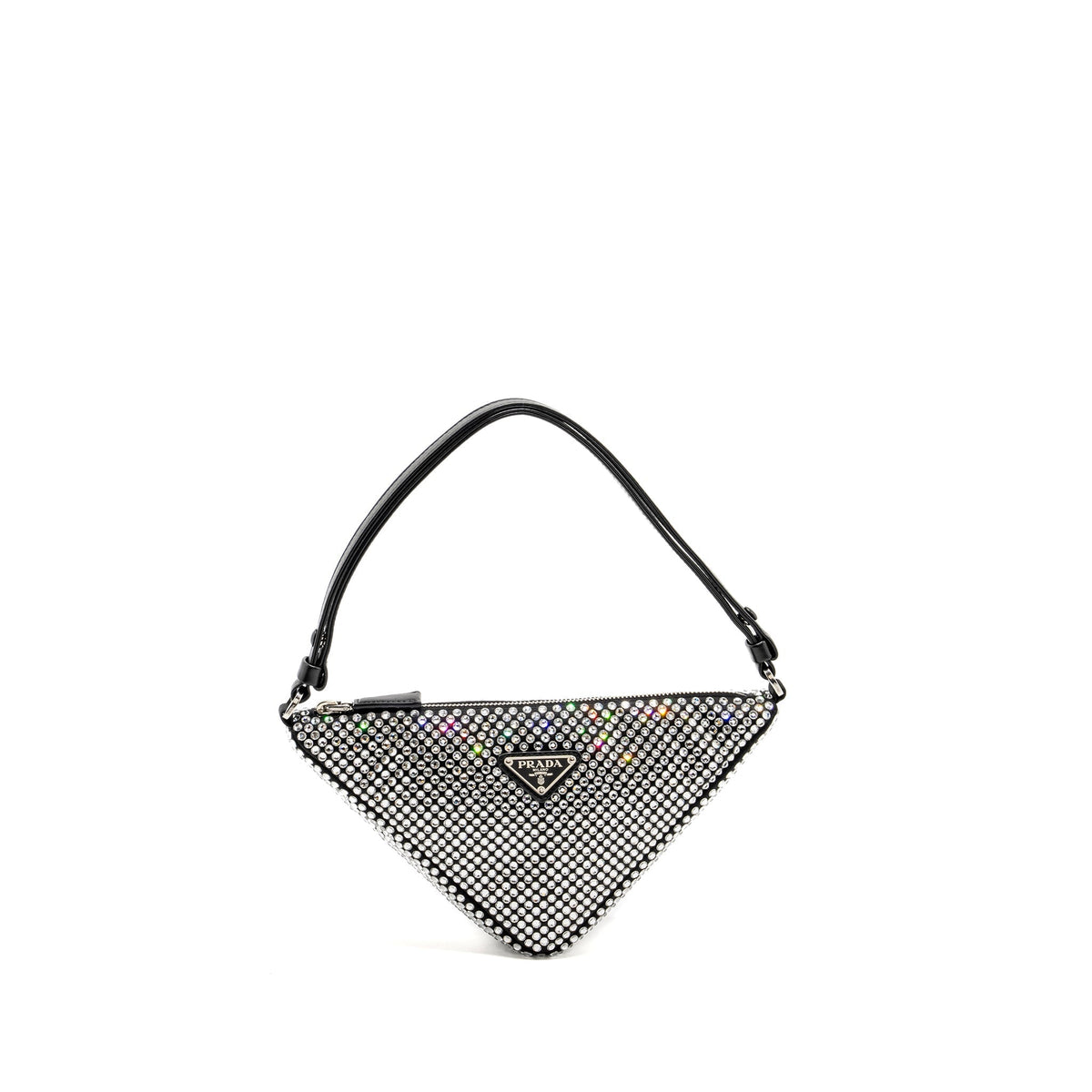 PRADA TRIANGLE POUCH CRYSTAL EMBELLISHED BLACK SHW