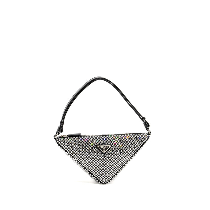 PRADA TRIANGLE POUCH CRYSTAL EMBELLISHED BLACK SHW