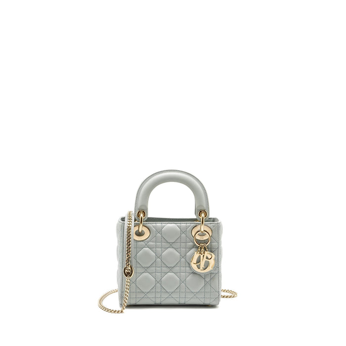 DIOR MINI LADY DIOR LAMBSKIN LIGHT BLUE LGHW