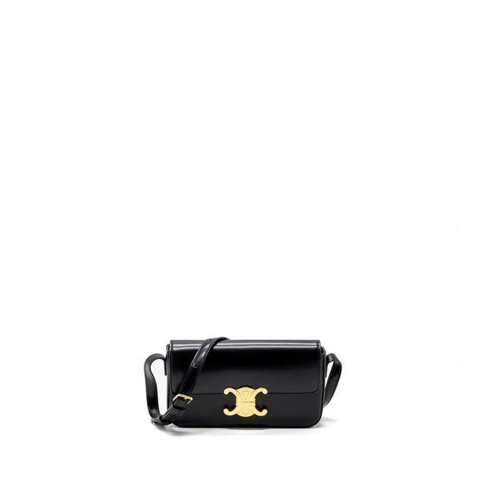 CELINE TRIOMPHE SHOULDER BAG SHINY CALFSKIN BLACK GHW