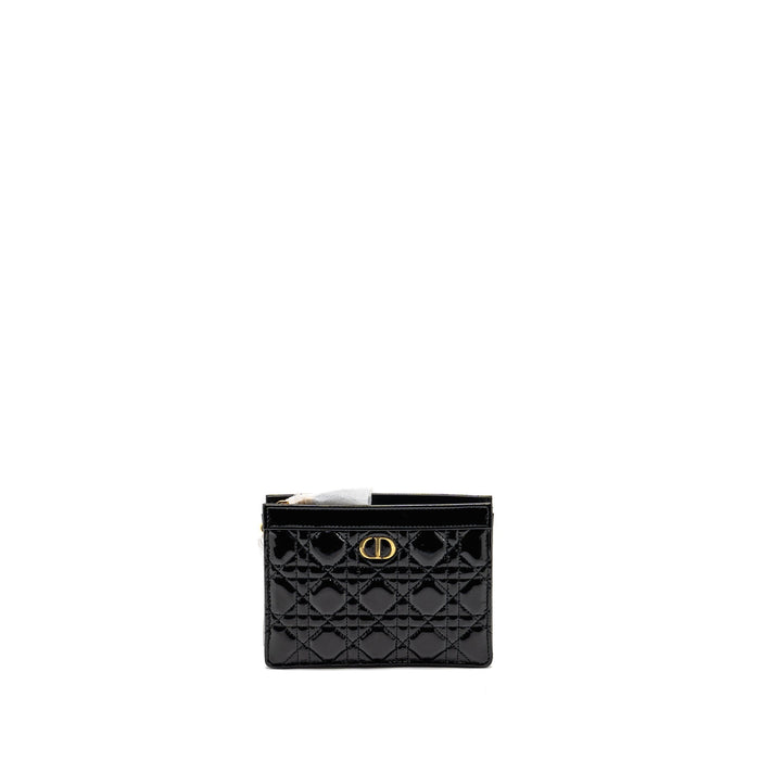 DIOR CARO POUCH WITH CHAIN PATENT CALFSKIN BLACK GHW